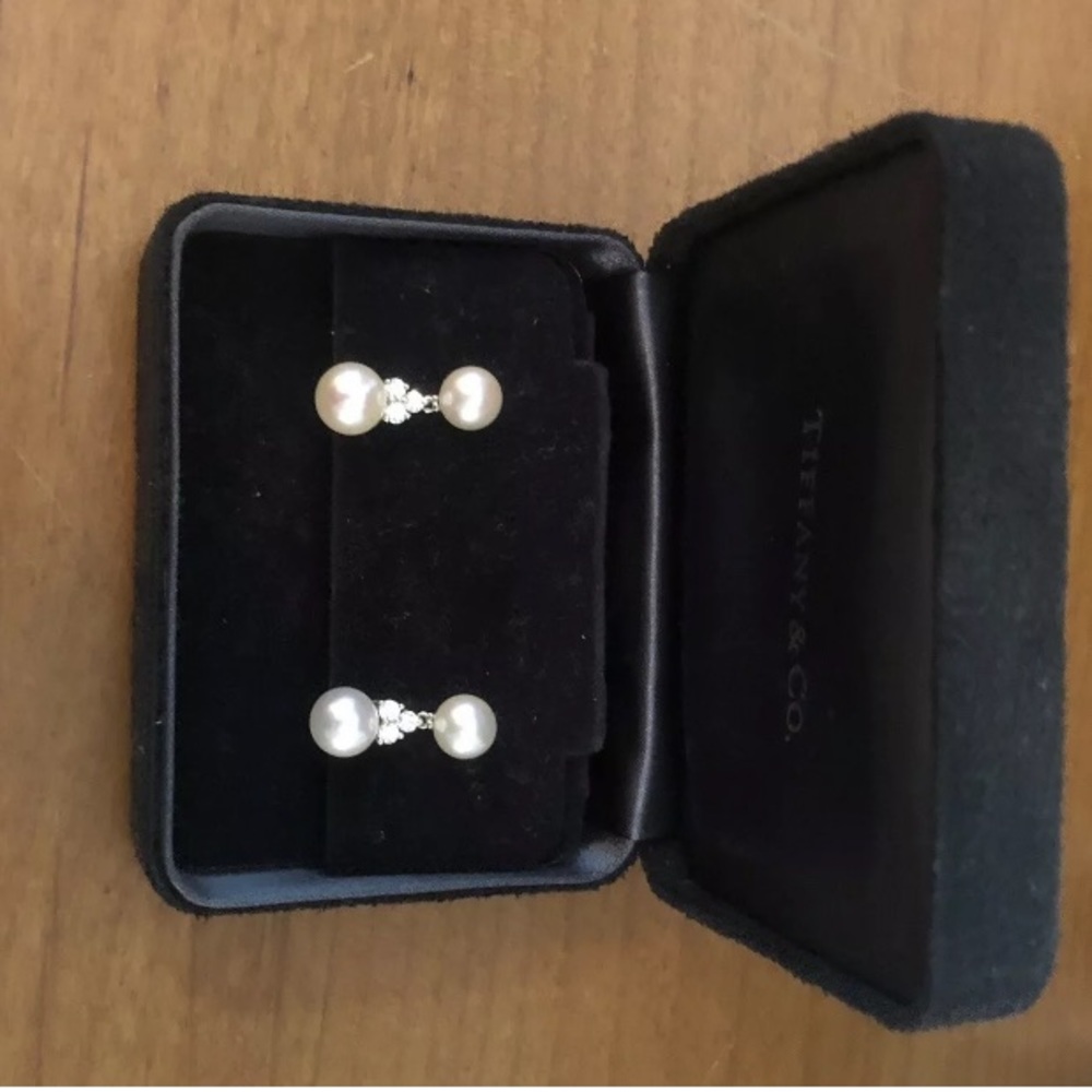 Tiffany Aria Pearl Diamond Drop Earnings platinum